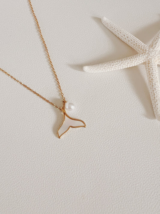 Pearl whale  tail necklace