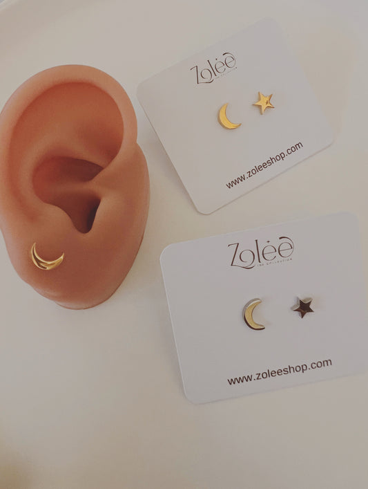 Mini moon and star studs