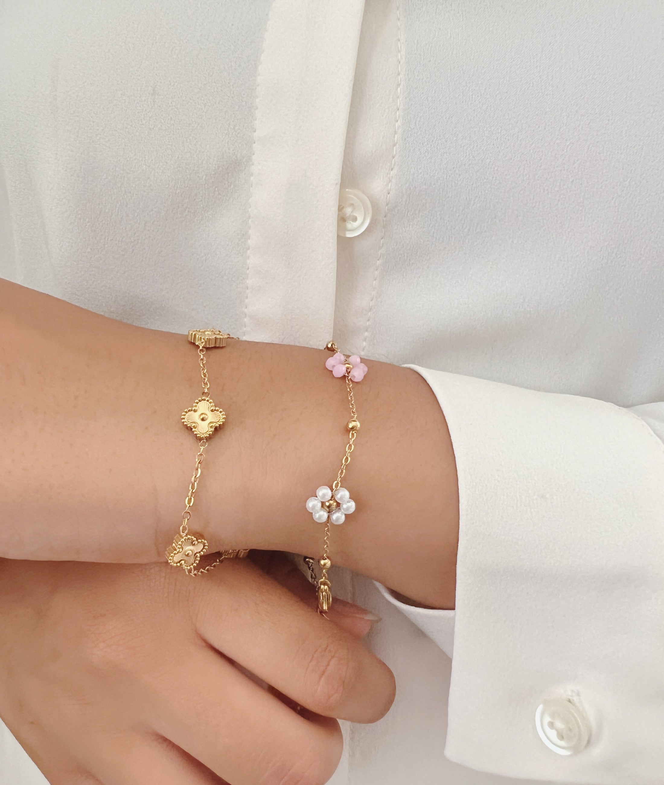 Pink flower bracelet